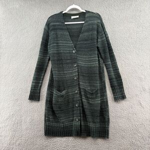 Rosemunde Copenhagen Wool Blend Longline Cardigan Sweater Green Striped Size M